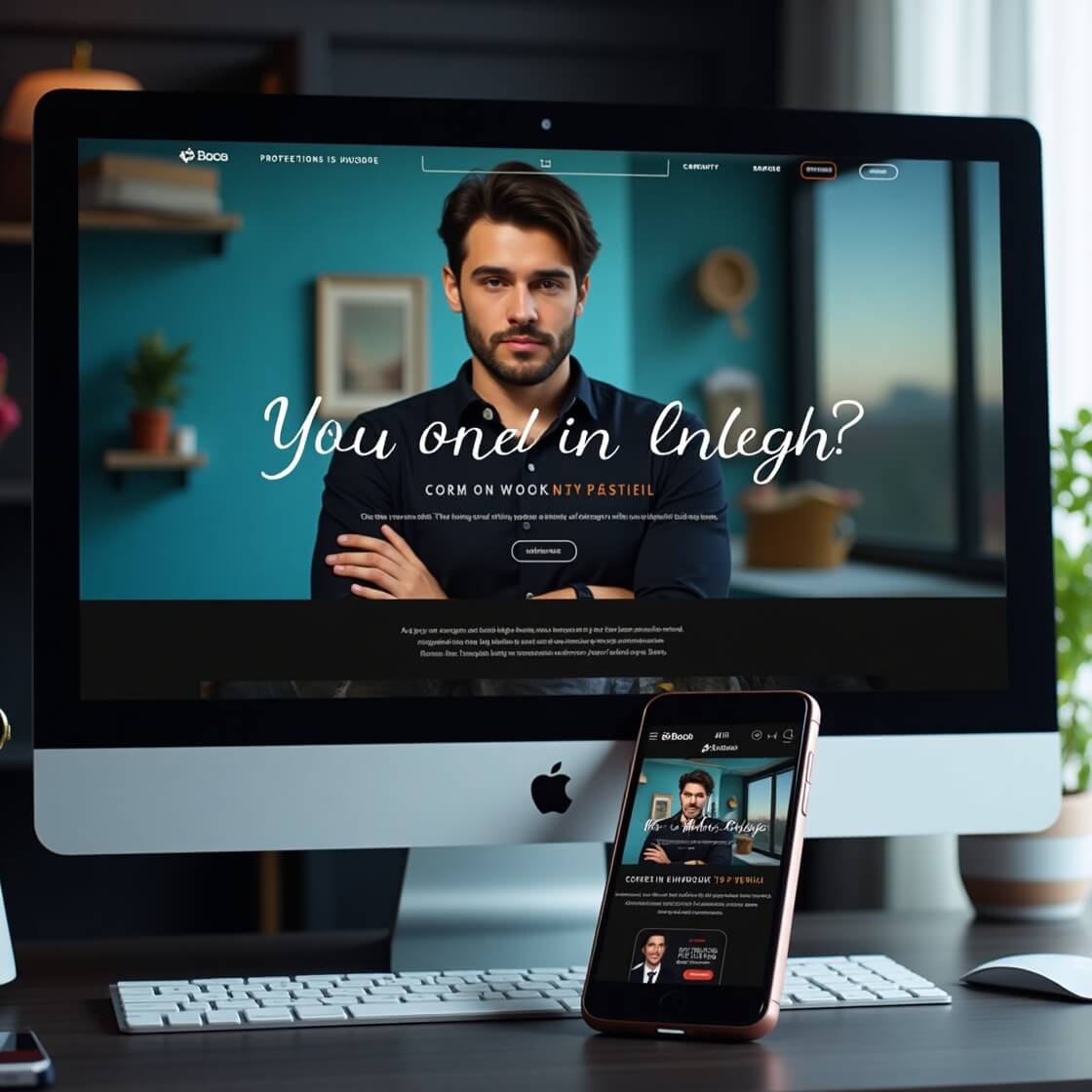 Imagem de um site apresentado de forma uniforme e perfeita num ecrã de computador e num smartphone.