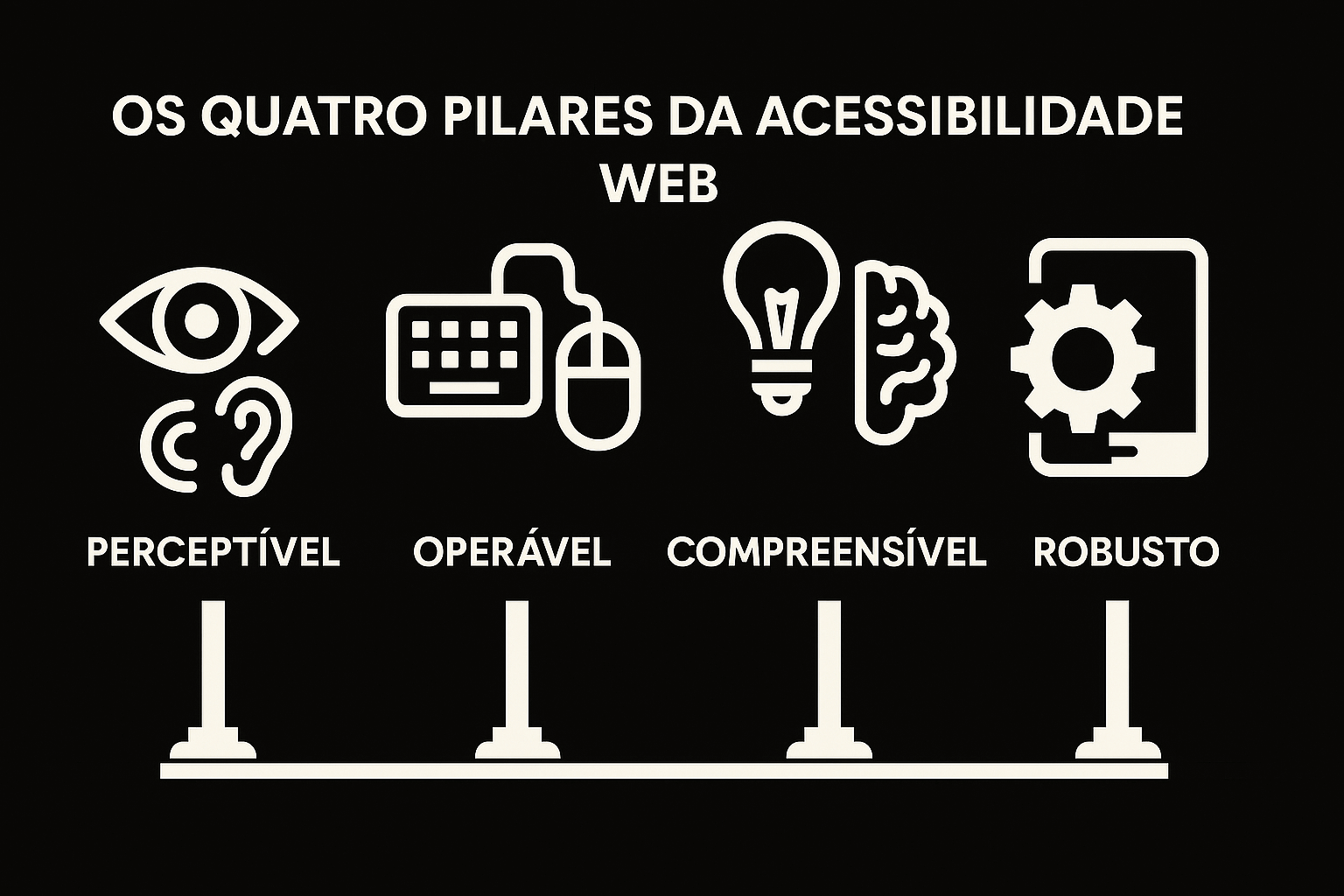 Ilustração representando os quatro pilares da acessibilidade web